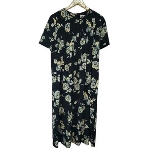 Vintage‎ 90s Sunshine and Starshine Womens Black Floral Pleated Midi Dress sz 10